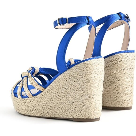 Sicare Open Toe Wedge Raffia Blue Women Espadrilles Braided Strappy Sandal - Picture 11 of 12